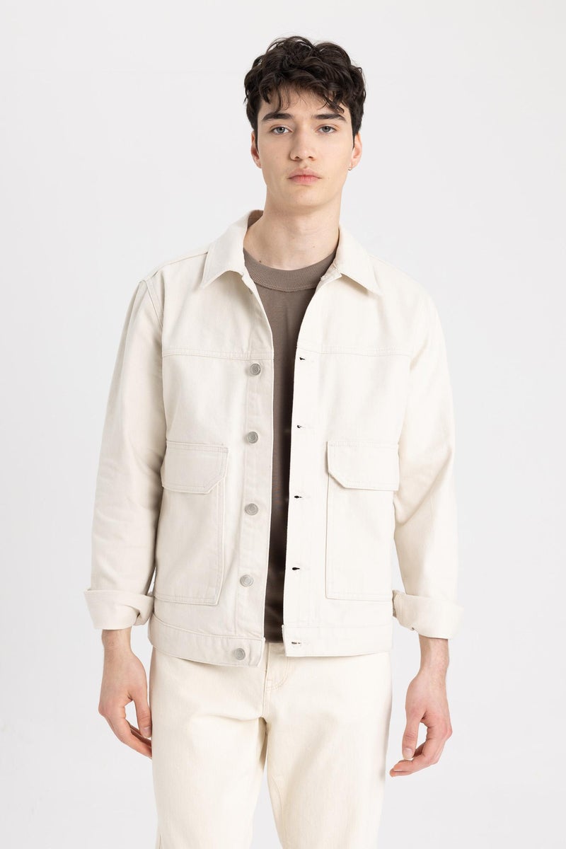 DeFacto Beige Man Slim Fit Denim Jacket Casual - Image 3